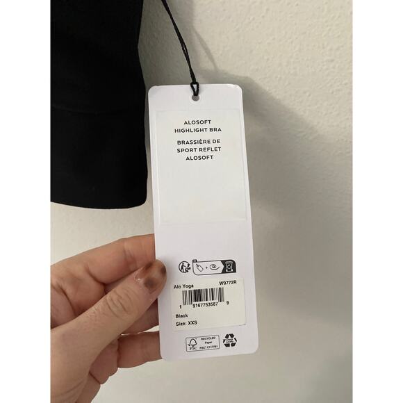 New Alo Yoga Alosoft highlight bra, black Size XXS - Picture 2 of 3